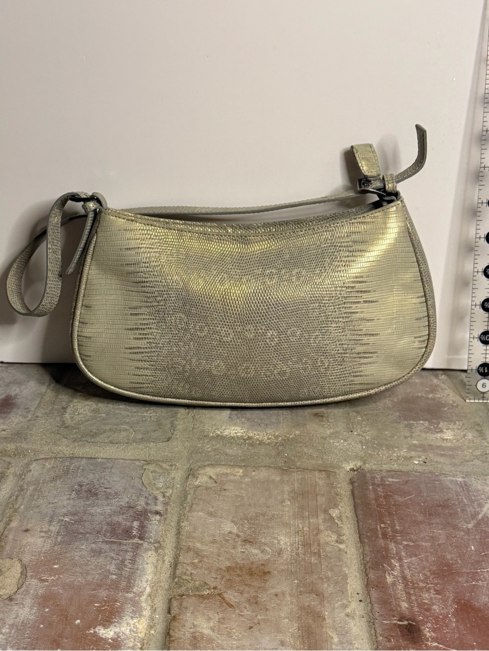 Via Spiga Gold Metallic Lizard-Embossed Baguette/Shoulder Bag